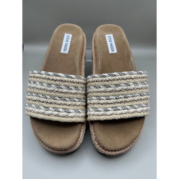 Steve Madden Beller Womens Sandals Natural Woven Flat Platform Size 10M NEW - Picture 2 of 6